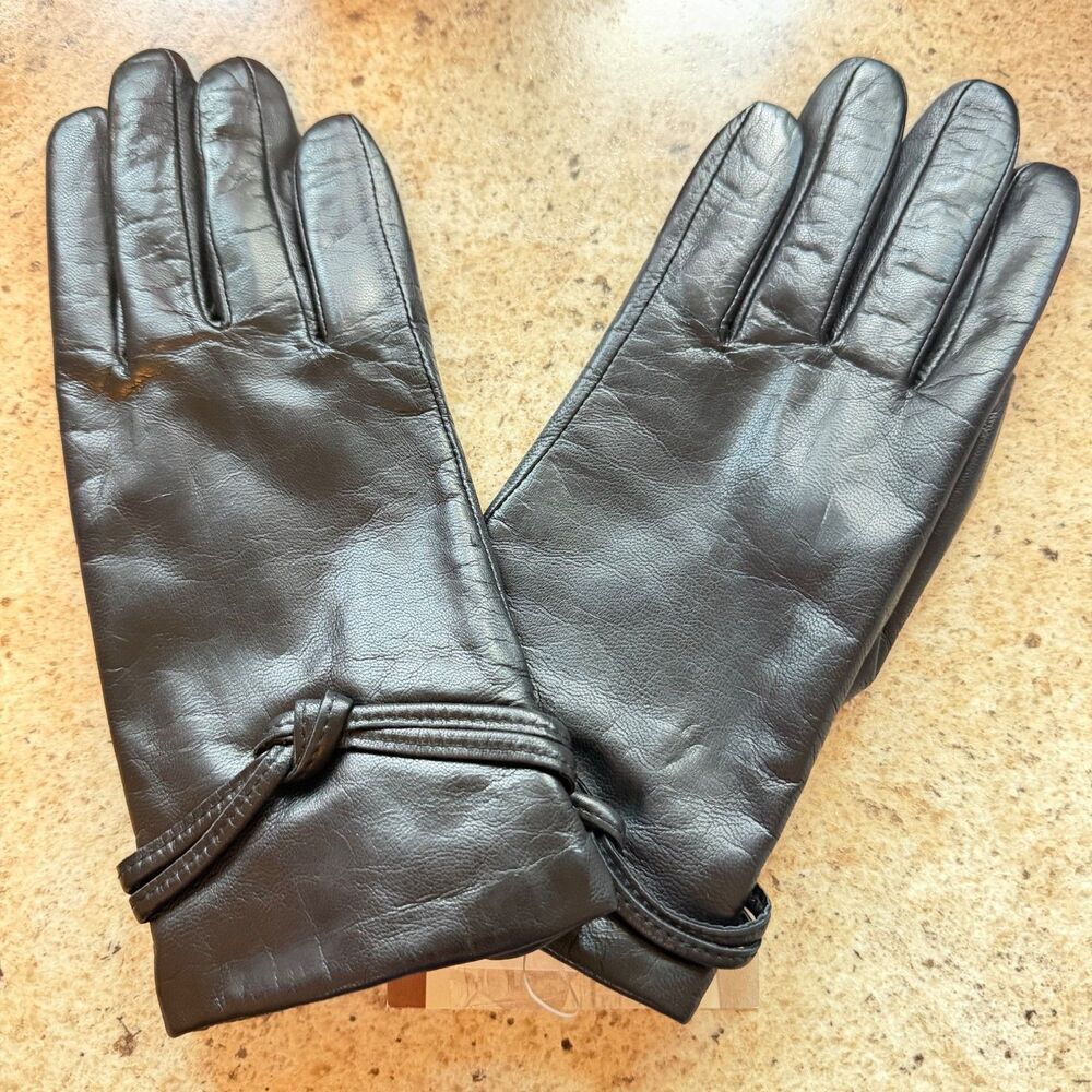 Fownes Black Nappa Leather Gloves Womens Large Lined Genuine Leather NWT Large